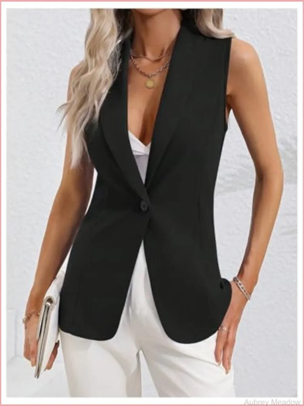 Sleeveless Shawl Collar Vest Blazer Casual Dressy Button Front Outerwear
